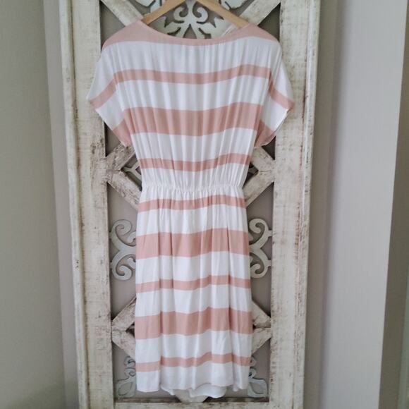 Oddy Women's Short Sleeve Dolman T-Shirt Tie Elastic Waist Midi Dress in Peach - Picture 8 of 9